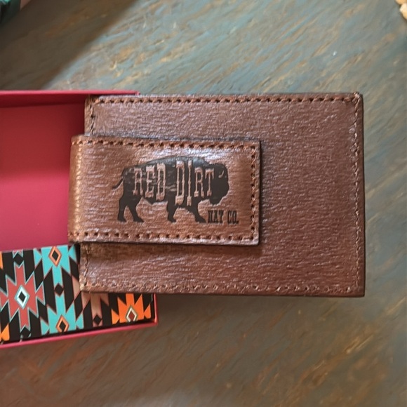 Red Dirt Hat Co Mens Leather Card Case Southwest Canvas NWT & Box - Picture 5 of 8